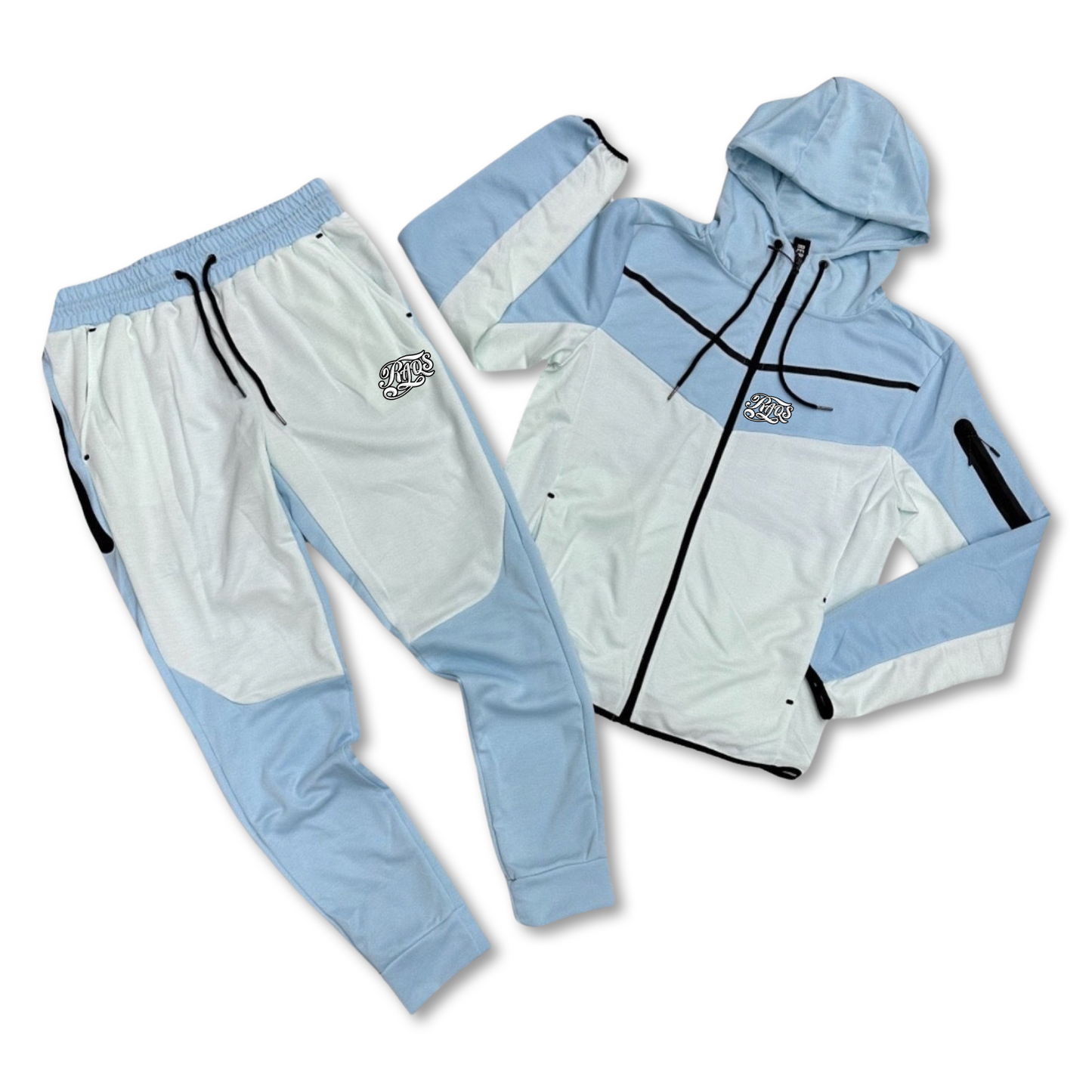 RaqsGear tech suit powder blue and white